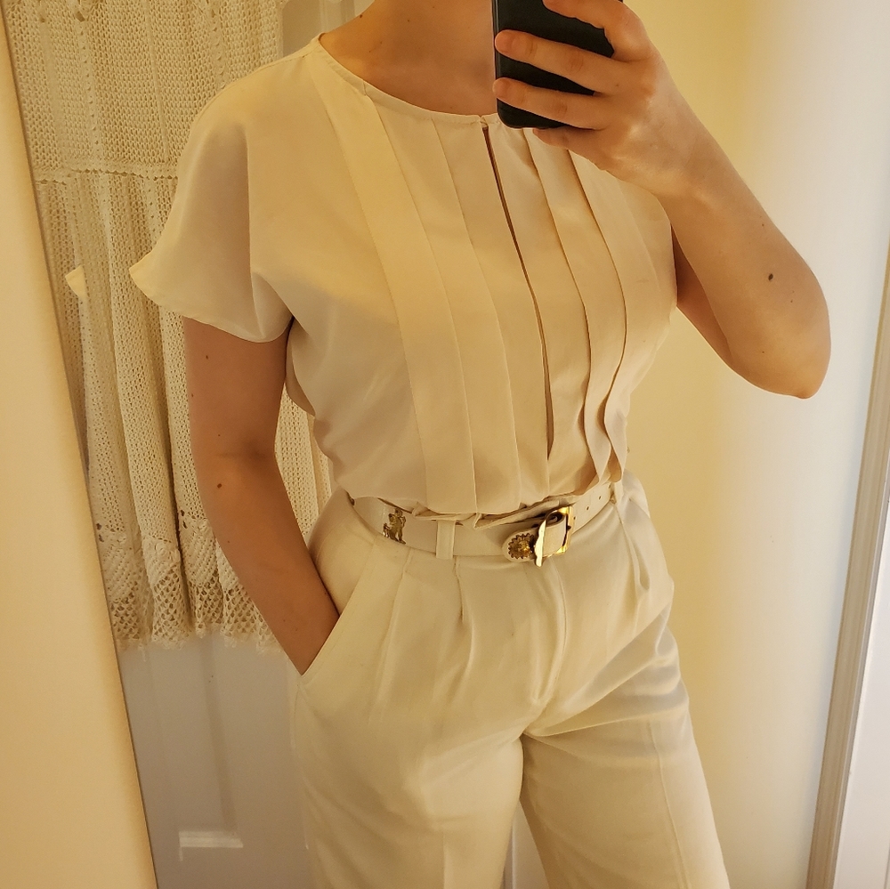 Vintage Pleated Blouse Lightweight Cap Sleeve